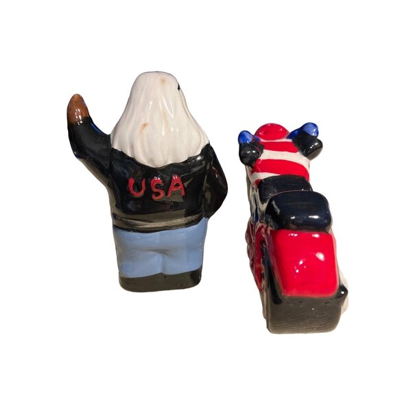 Ceramic Bald Eagle & Motorcycle Salt & Pepper Shakers - Picture 7 of 16